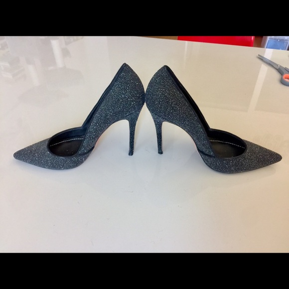 7.5 black glitter heels leather pointy sparkle - Picture 7 of 8